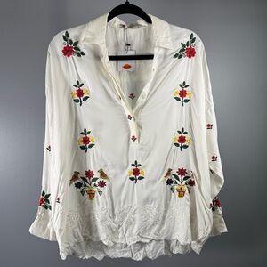 Khaddi Floral Embroidered Button Up Women's Top